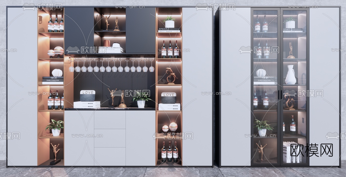 现代轻奢酒柜su模型下载（渲染图1）