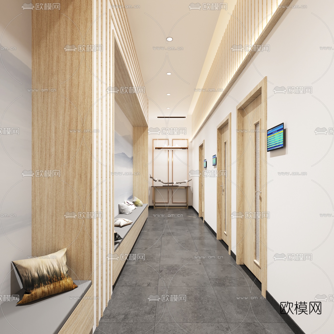 新中式中医院走廊过道3d模型