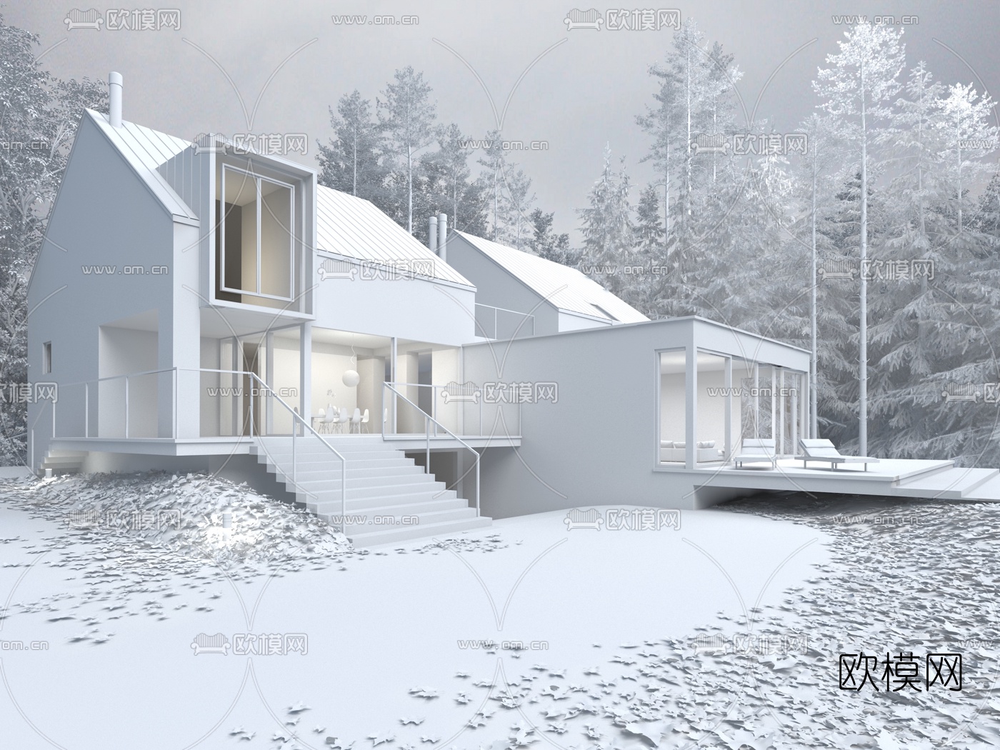 现代独栋别墅建筑外观3d模型