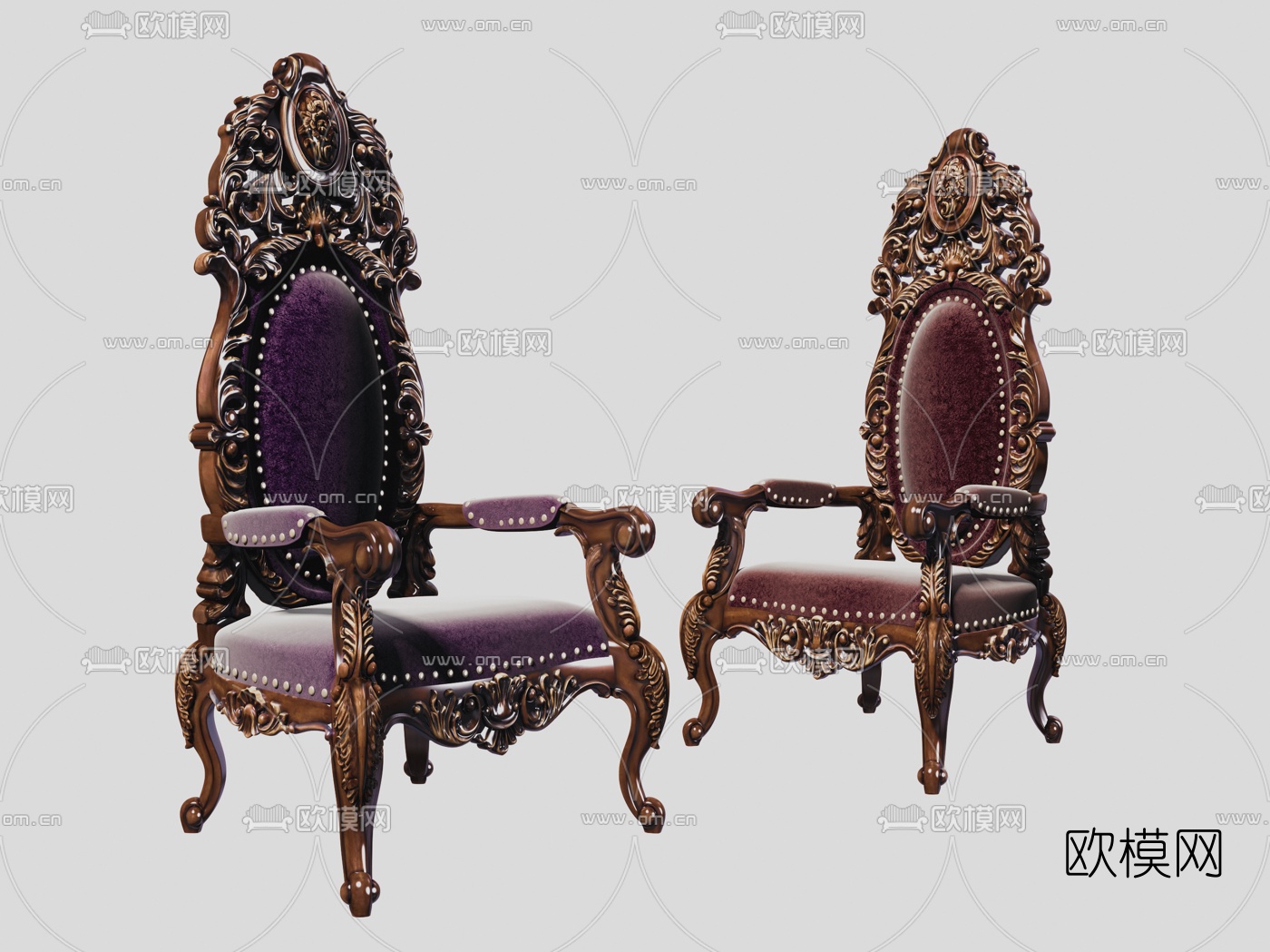 欧式古典靠背单椅su模型下载（渲染图1）