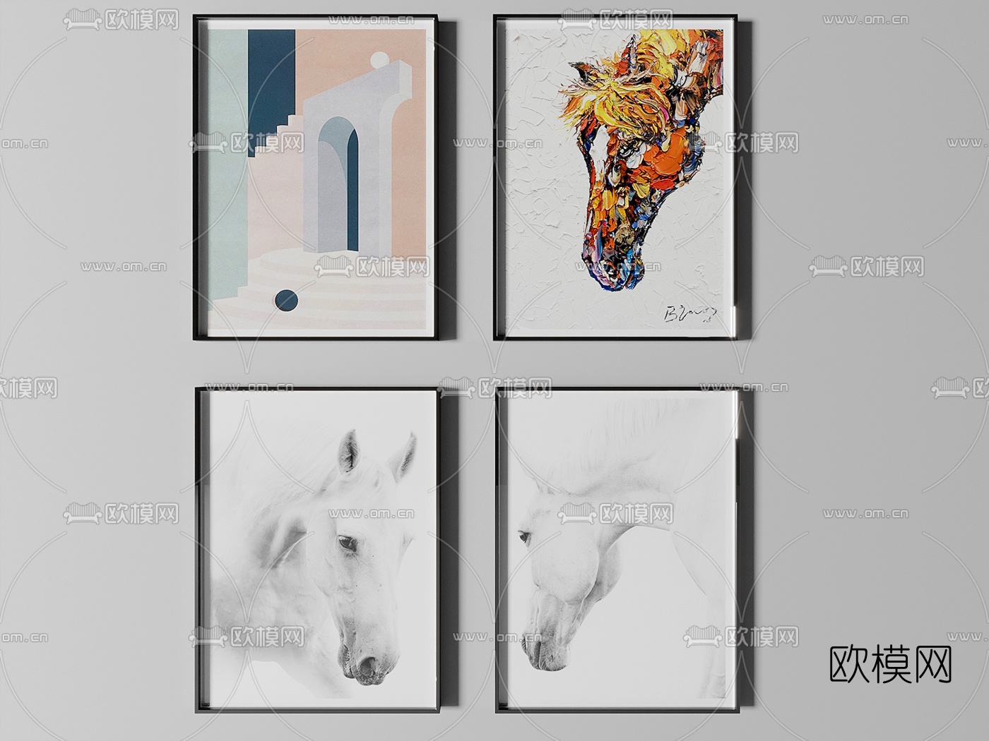 现代骏马装饰画免费3d模型