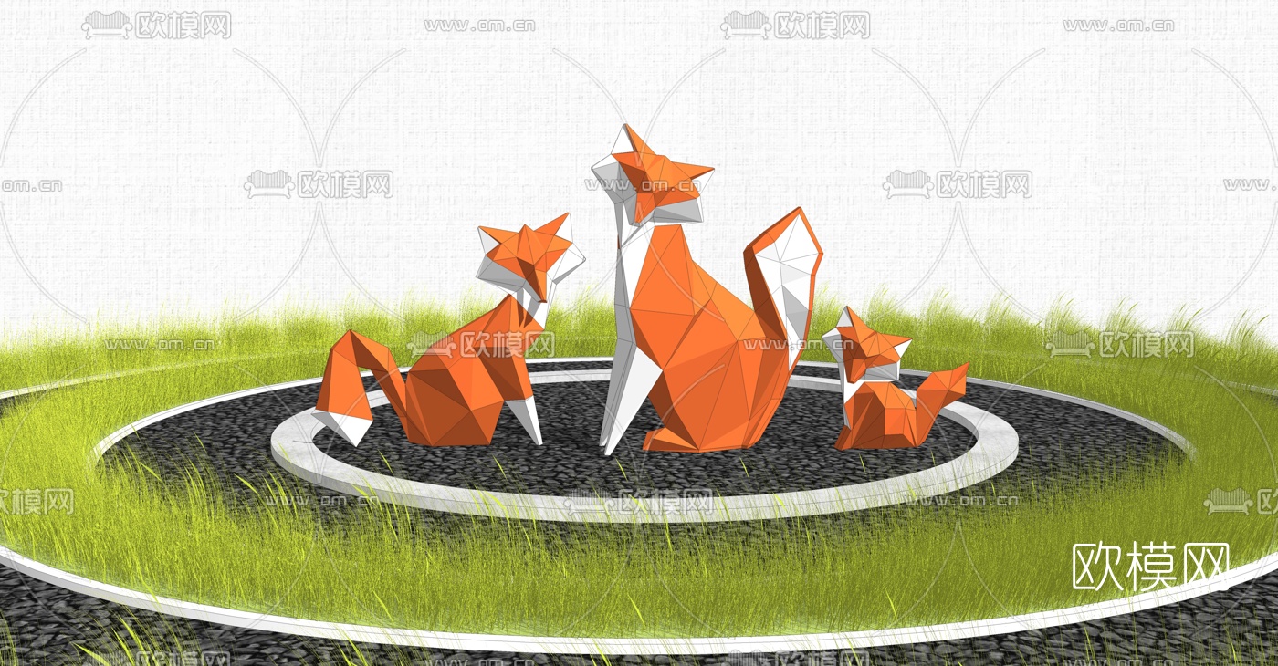 现代几何狐狸雕塑su模型