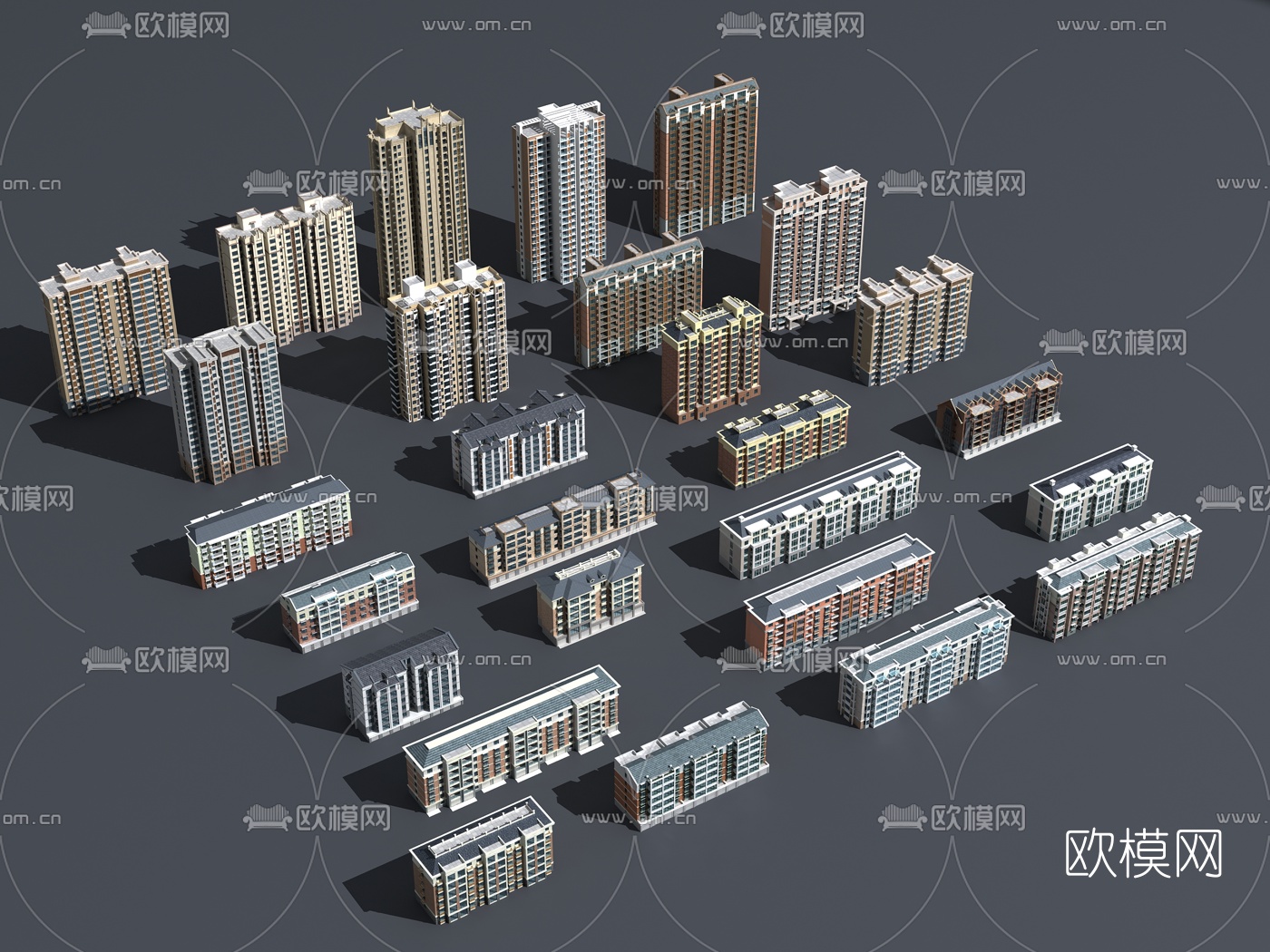 现代住宅楼建筑构件3d模型下载（渲染图2）