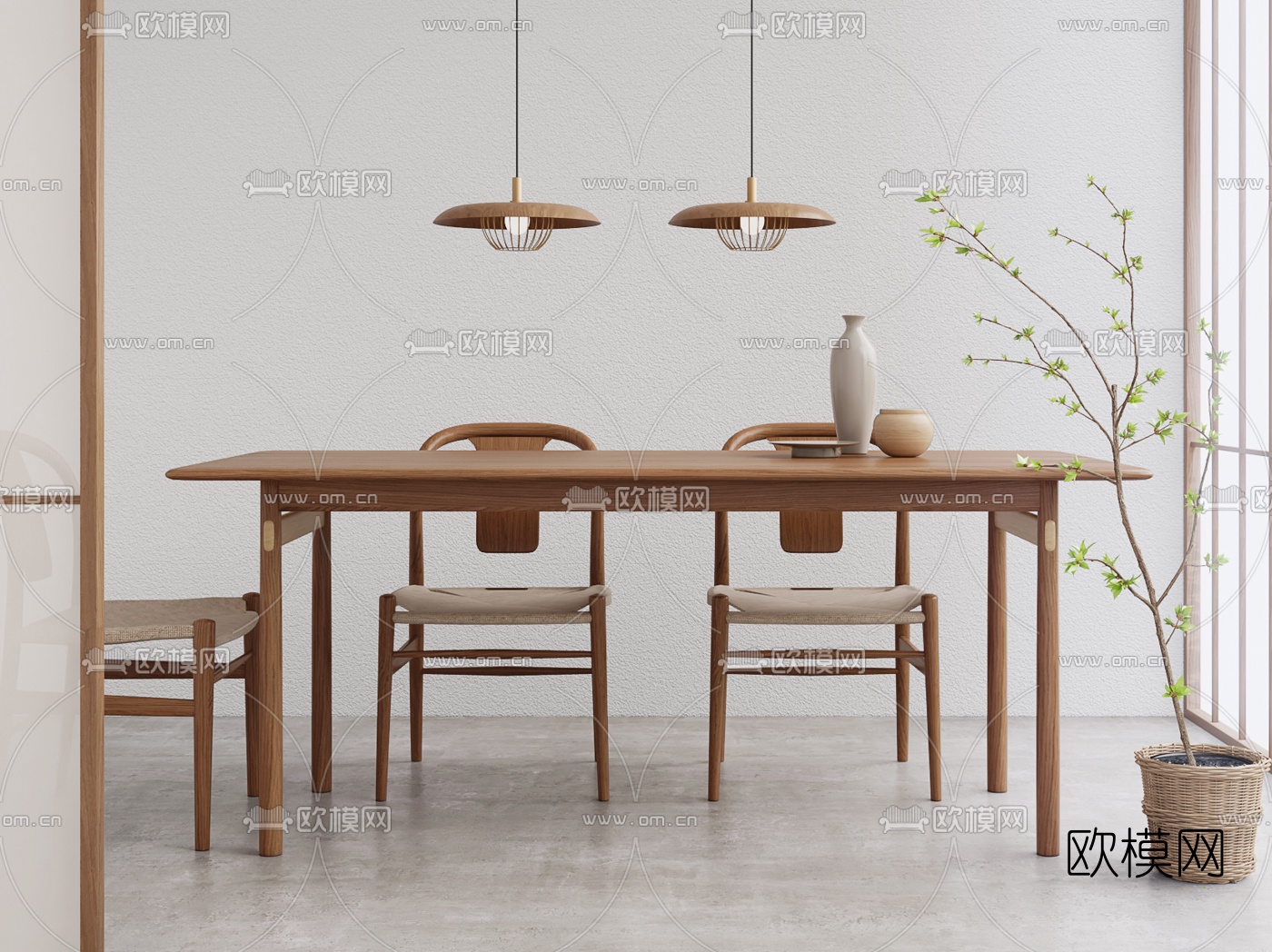日式餐桌椅3d模型下载