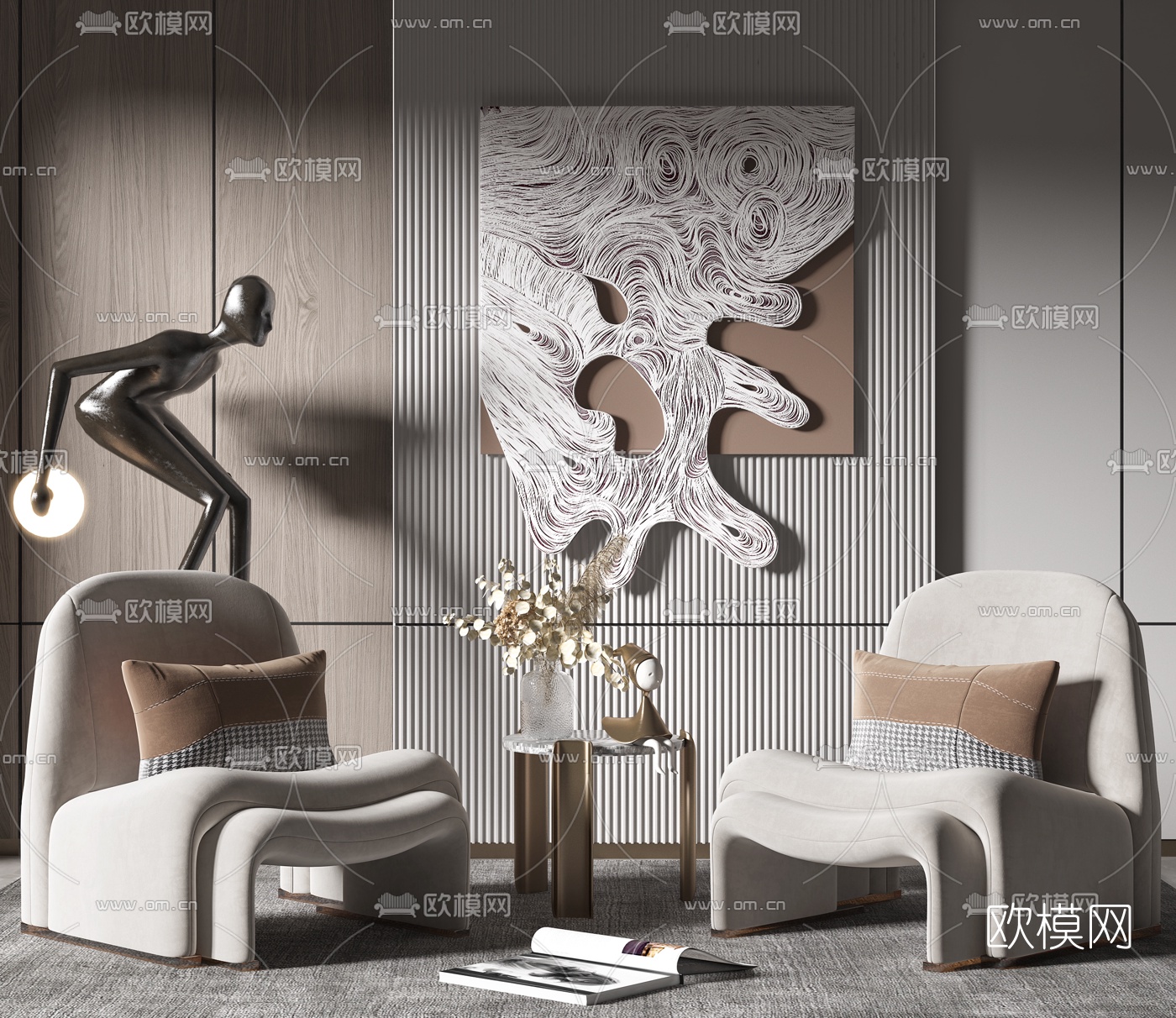 现代布艺休闲椅边几3d模型