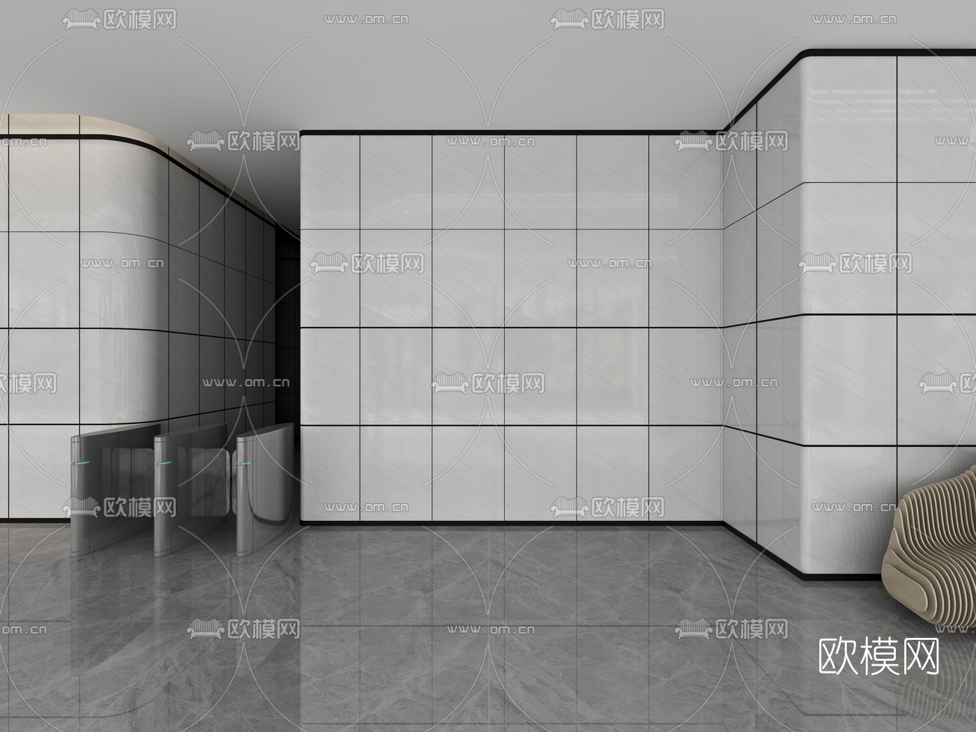 后现代电信局大堂前台3d模型下载（渲染图3）