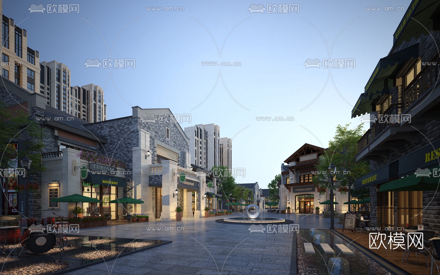北欧夜景商业街3d模型