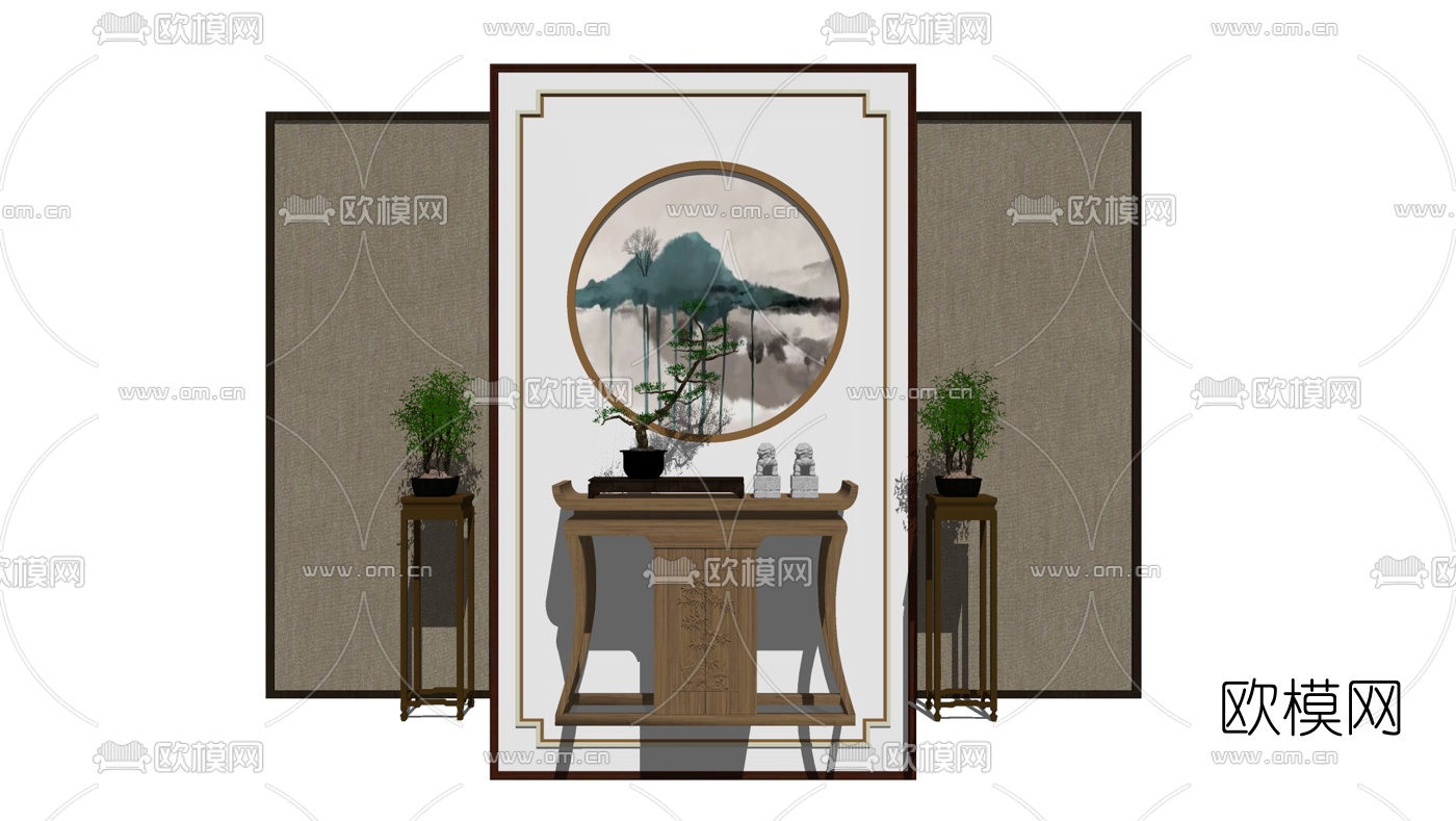 中式玄关端景su模型下载