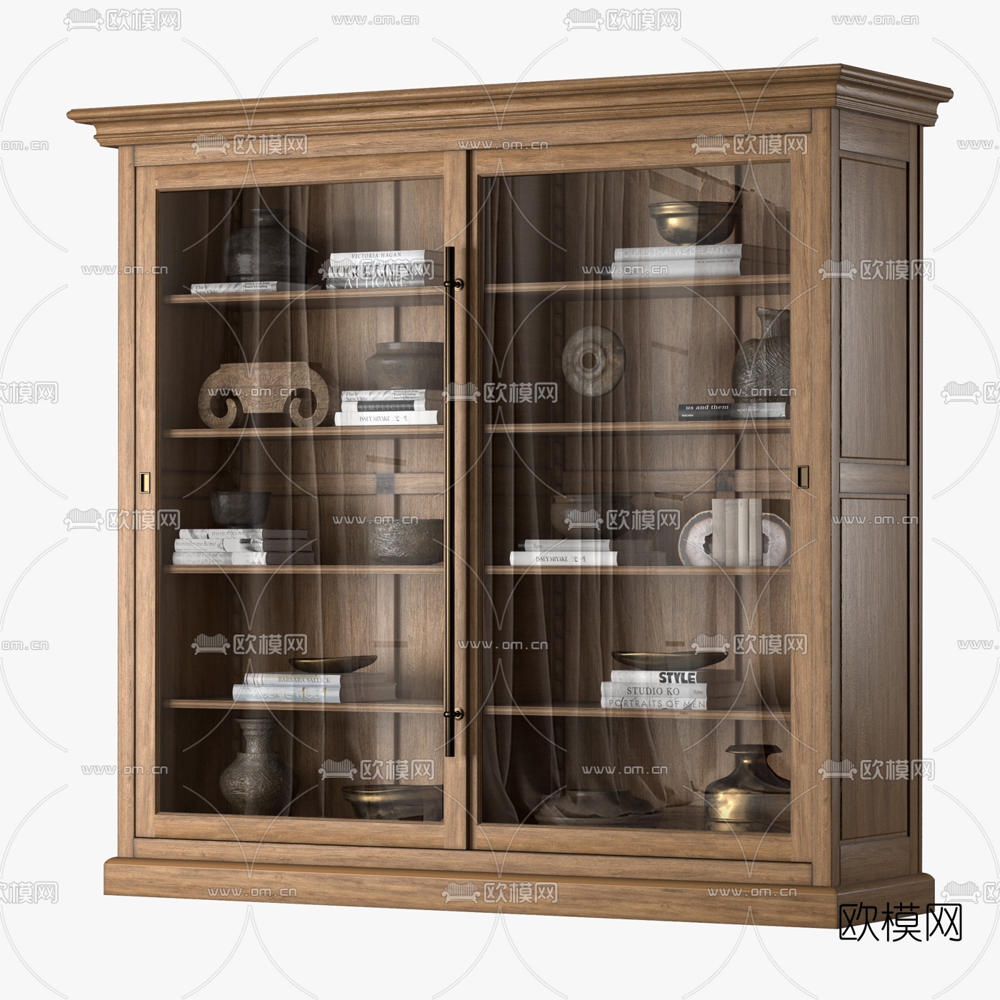 简欧木质博古柜3d模型下载（渲染图4）