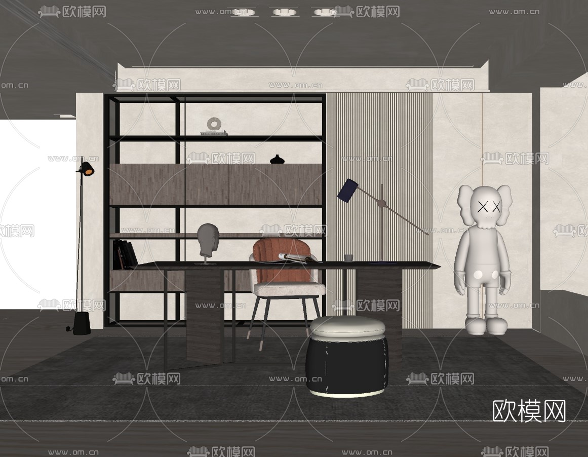 现代实木书桌椅su模型下载