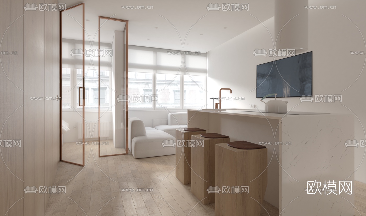 现代简约公寓客厅吧台3d模型