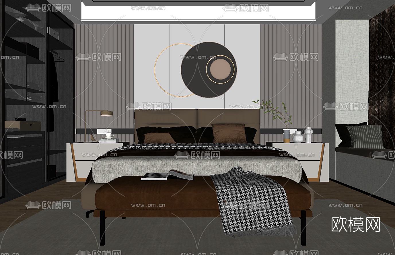 现代轻奢卧室su模型下载（渲染图2）