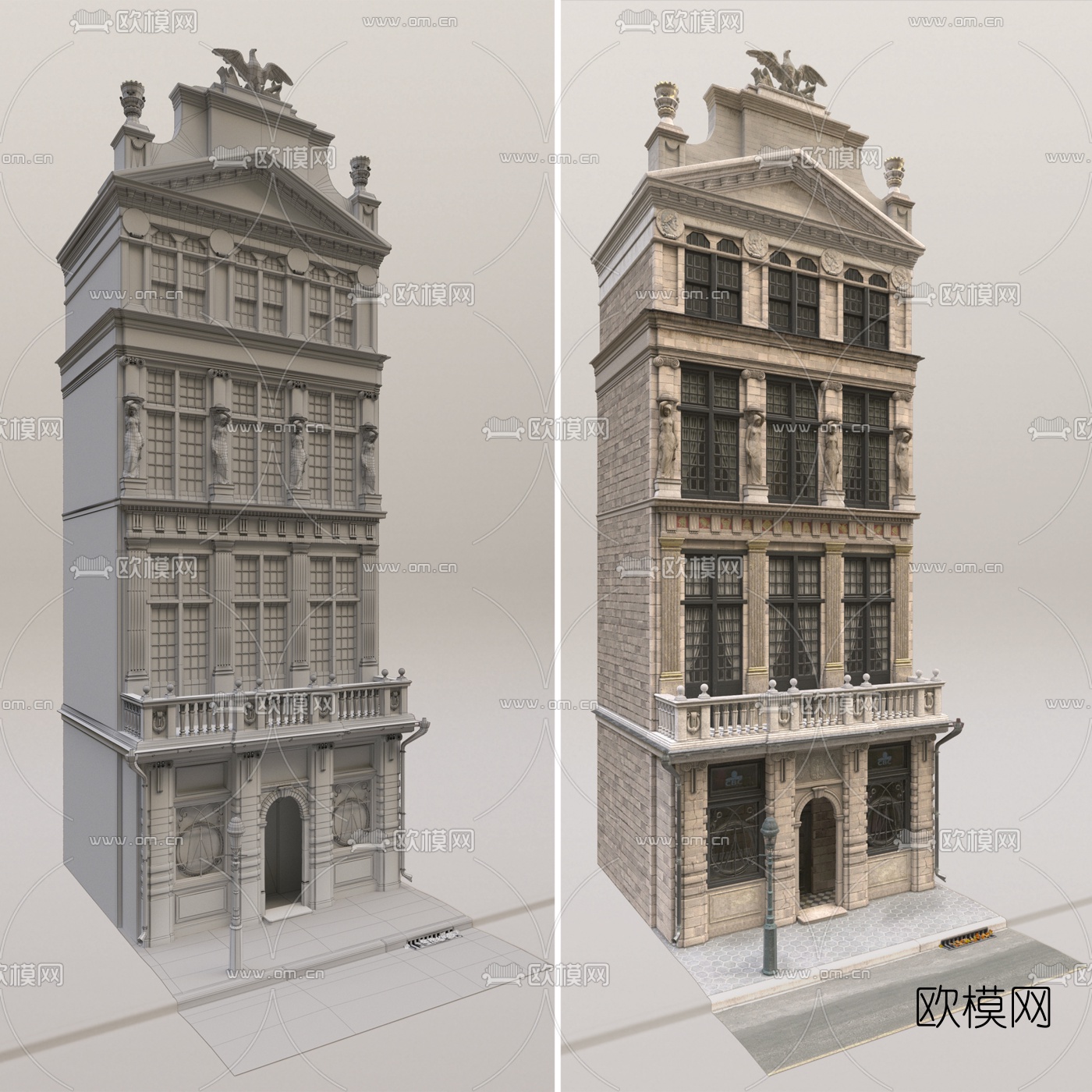 法式高楼建筑3d模型下载（渲染图3）