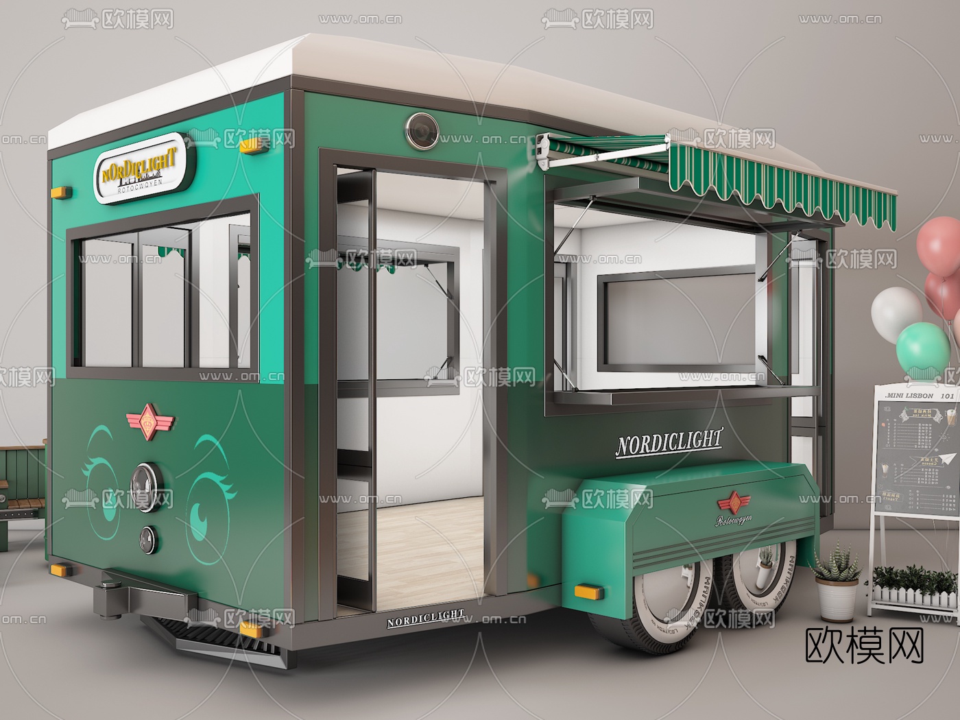 现代快餐车奶茶店3d模型下载