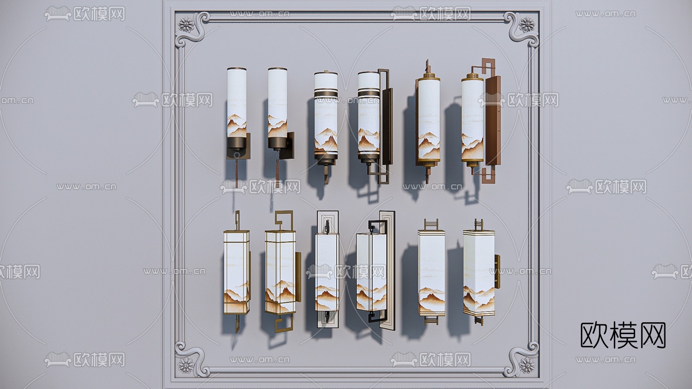 新中式壁灯su模型下载（渲染图1）