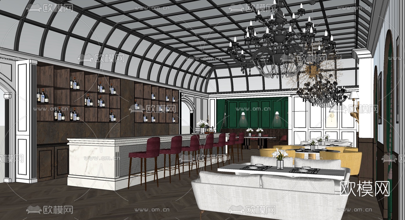 欧式西餐厅su模型下载（渲染图3）