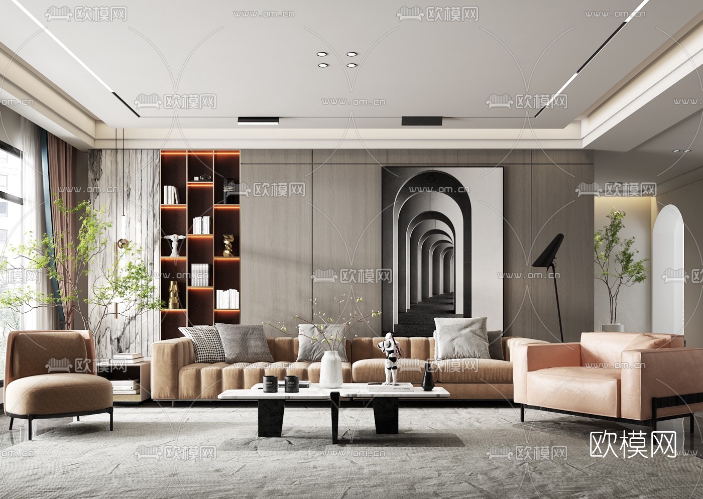 现代布艺沙发组合3d模型下载