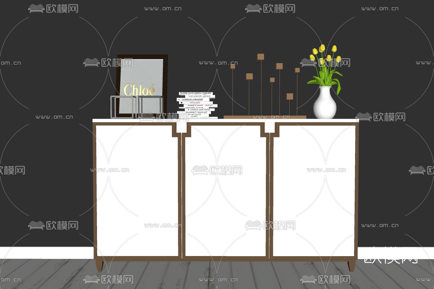现代实木边柜免费su模型下载