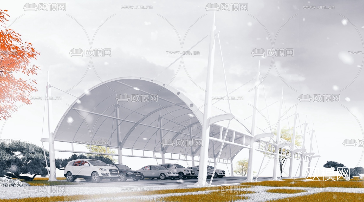 现代停车棚雨棚遮阳棚3d模型下载