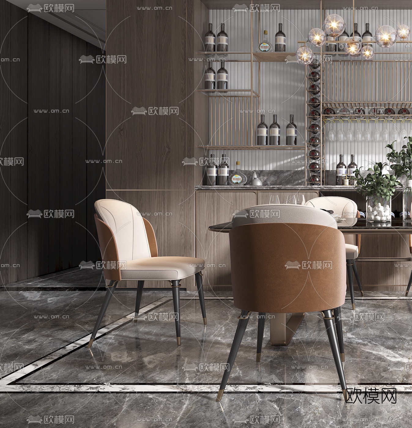 现代轻奢餐桌椅3d模型下载（渲染图3）