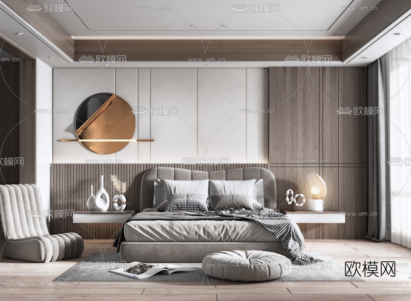 现代布艺双人床3d模型下载