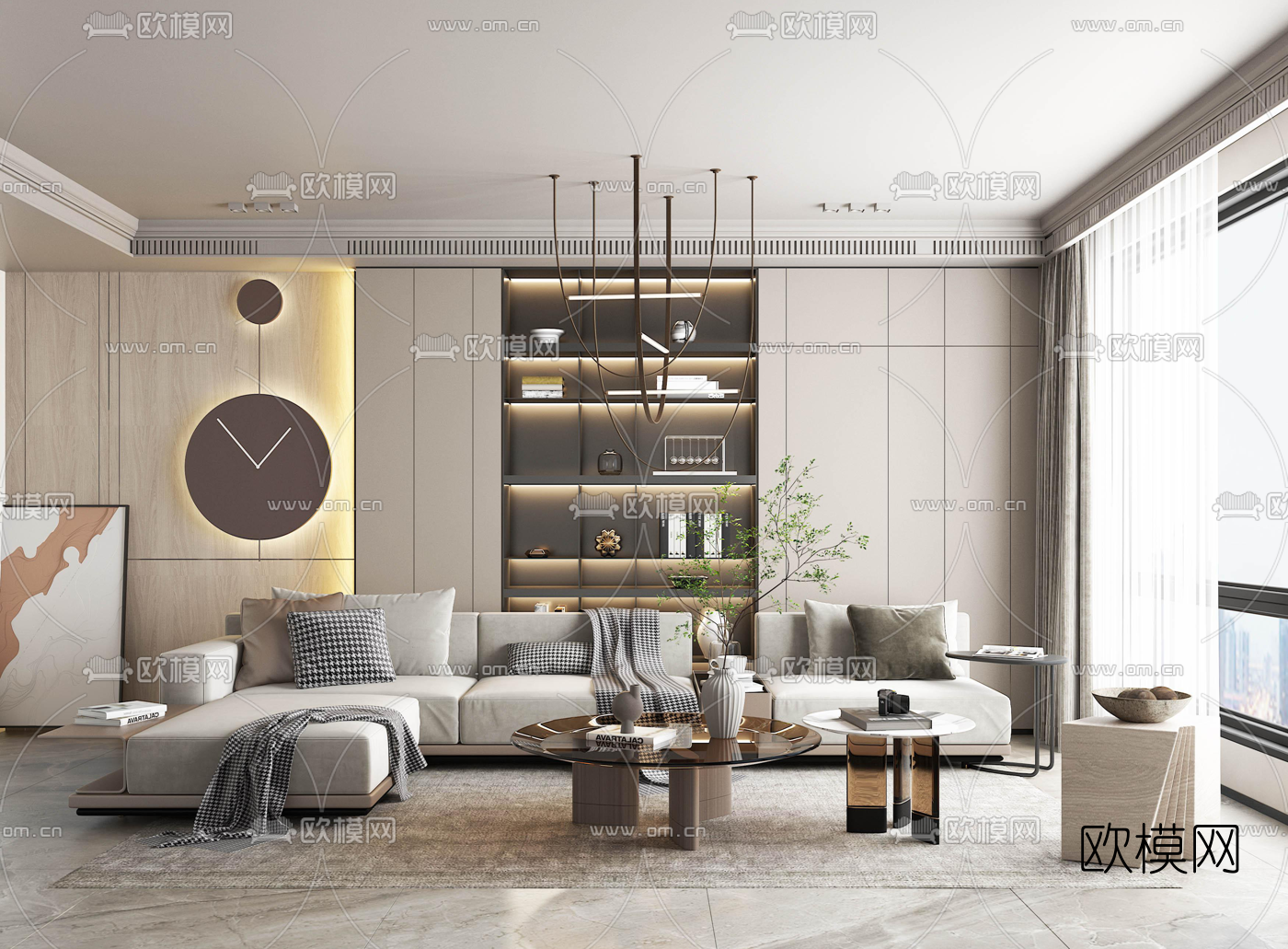 现代布艺转角沙发组合3d模型