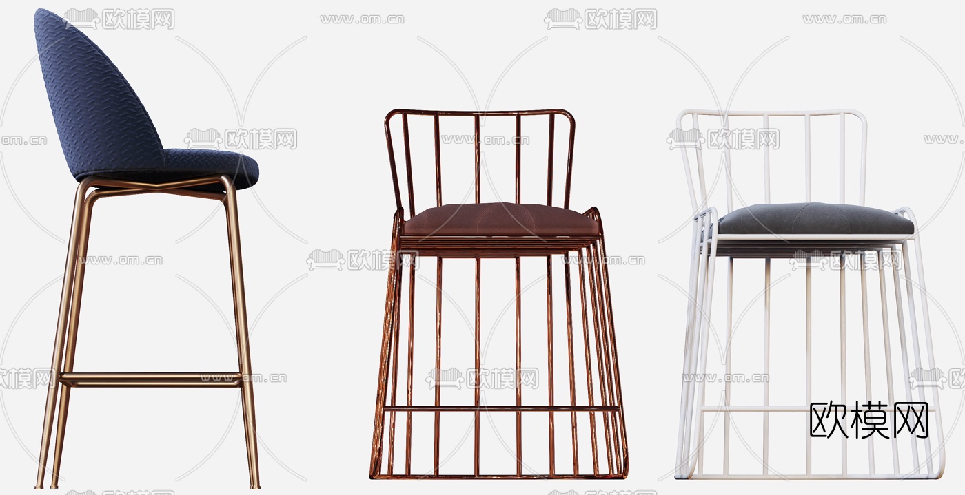 现代金属吧台椅3d模型下载（渲染图3）