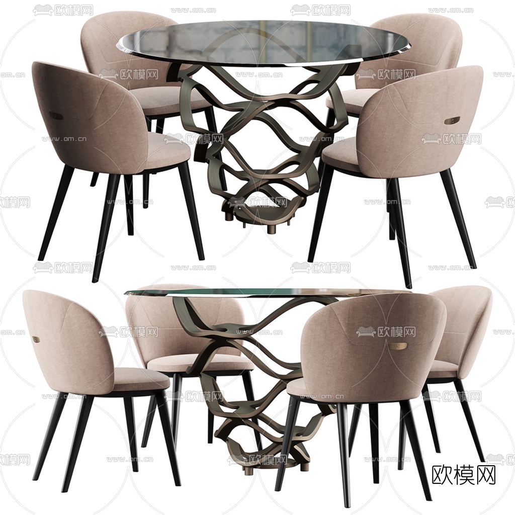 后现代玻璃圆形餐桌椅3d模型