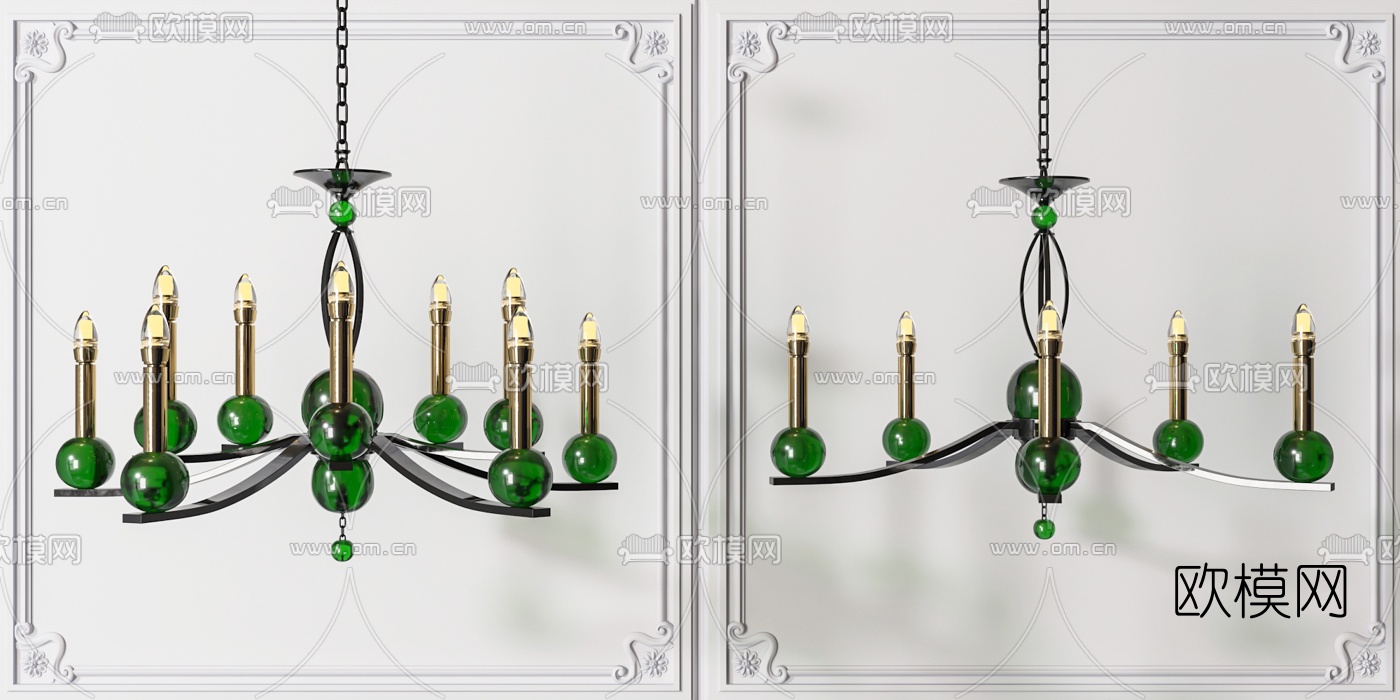 美式烛台吊灯3d模型下载（渲染图2）
