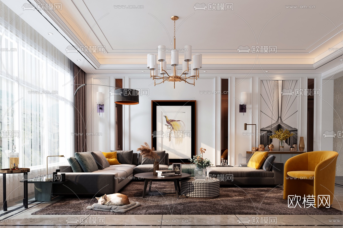 现代轻奢客厅3d模型下载