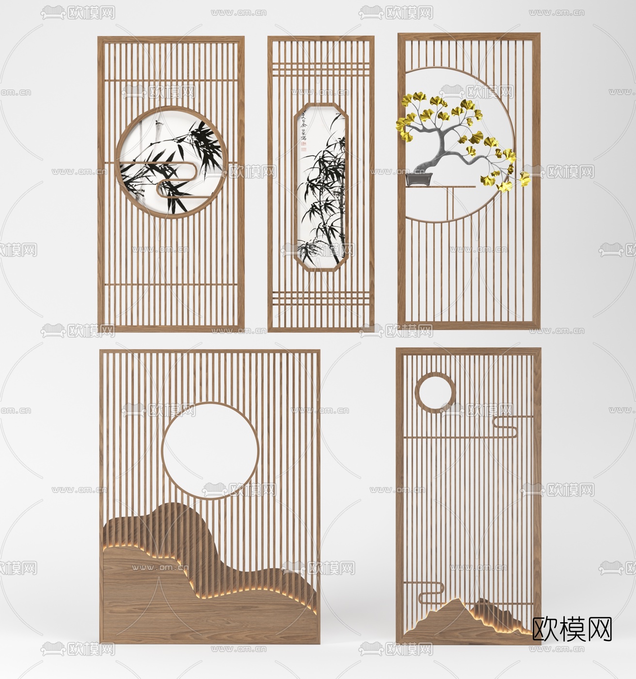 新中式实木屏风3d模型下载