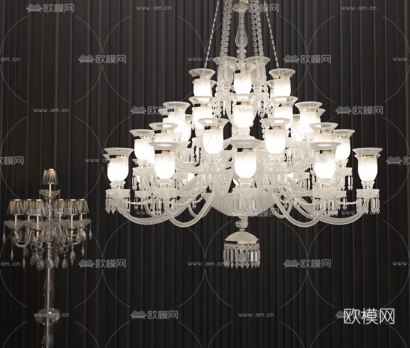 欧式水晶多层吊灯3d模型下载