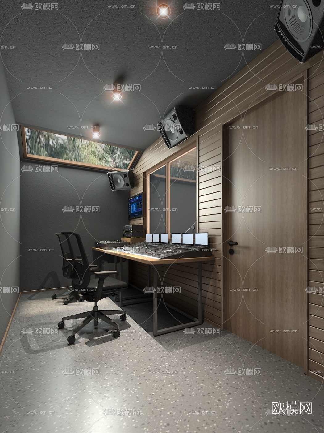 现代录音室录音棚3d模型下载（渲染图1）