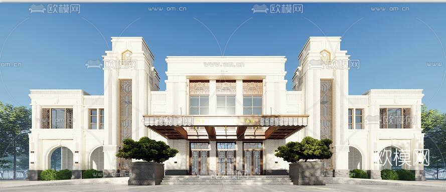 法式豪华酒店外观su模型下载（渲染图4）