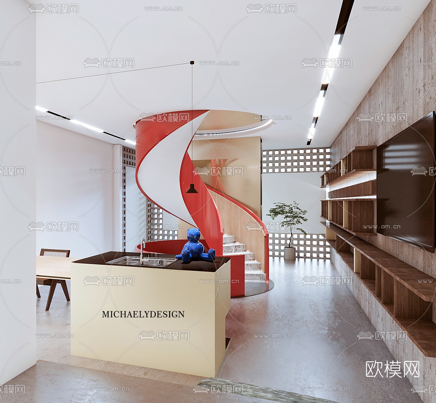 现代简约艺术楼梯展厅3d模型