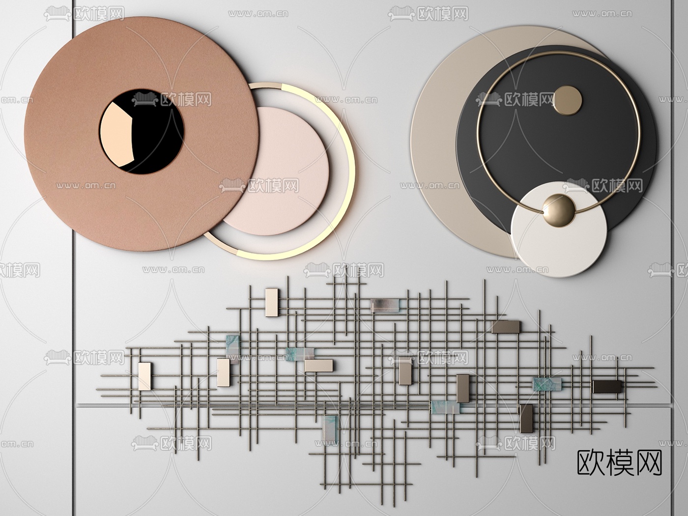 现代立体金属墙饰挂件3d模型下载