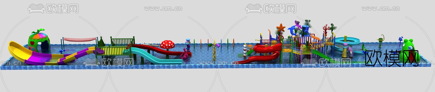 现代泳池玩具水上乐园滑梯游乐园3d模型下载（渲染图2）