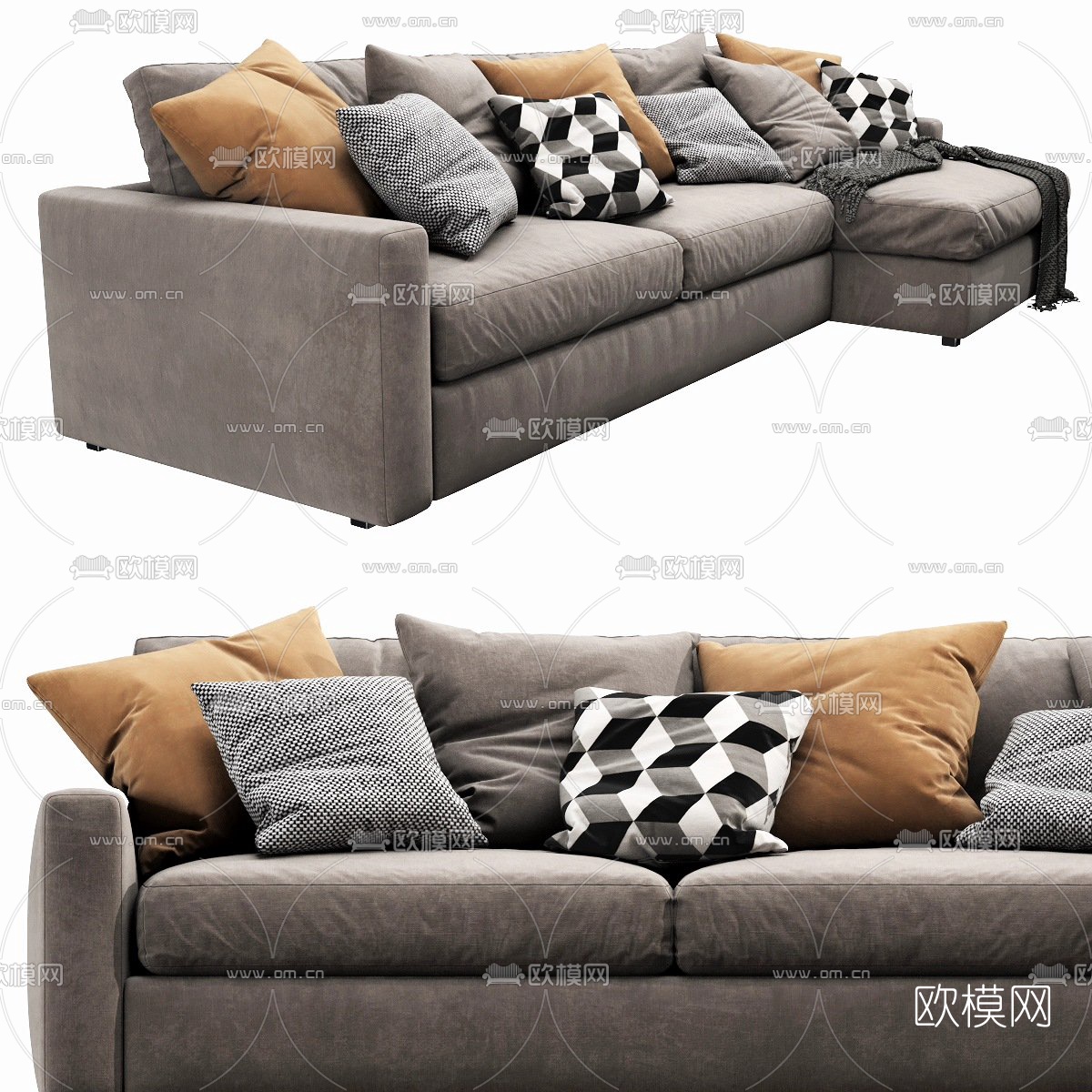 现代布艺转角多人沙发3d模型下载（渲染图4）