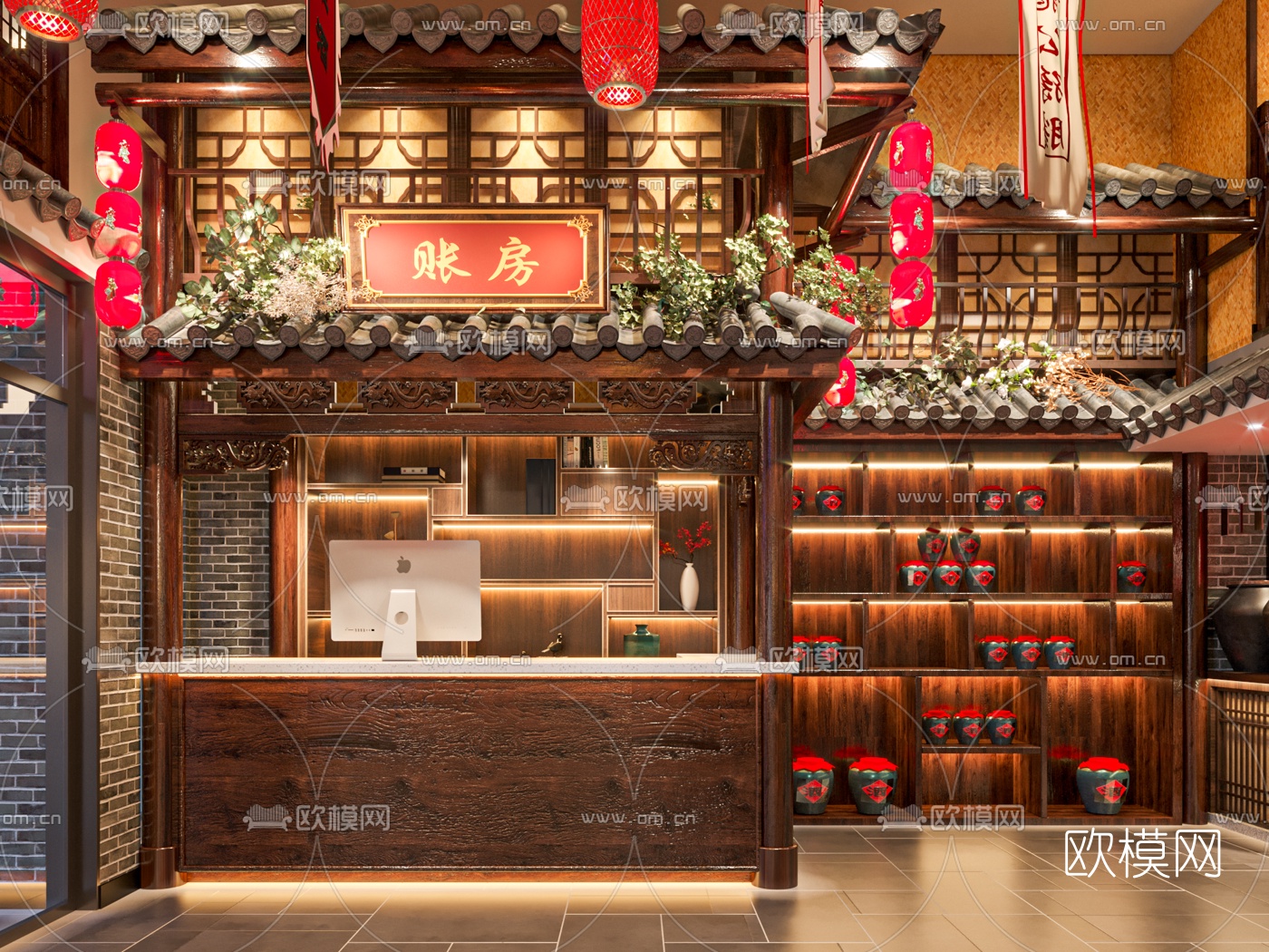 新中式水浒酒馆餐厅3d模型
