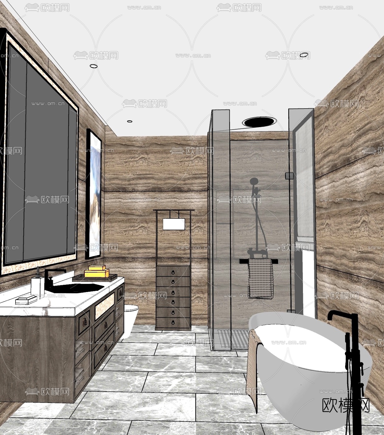 新中式卫生间浴室su模型下载（渲染图2）