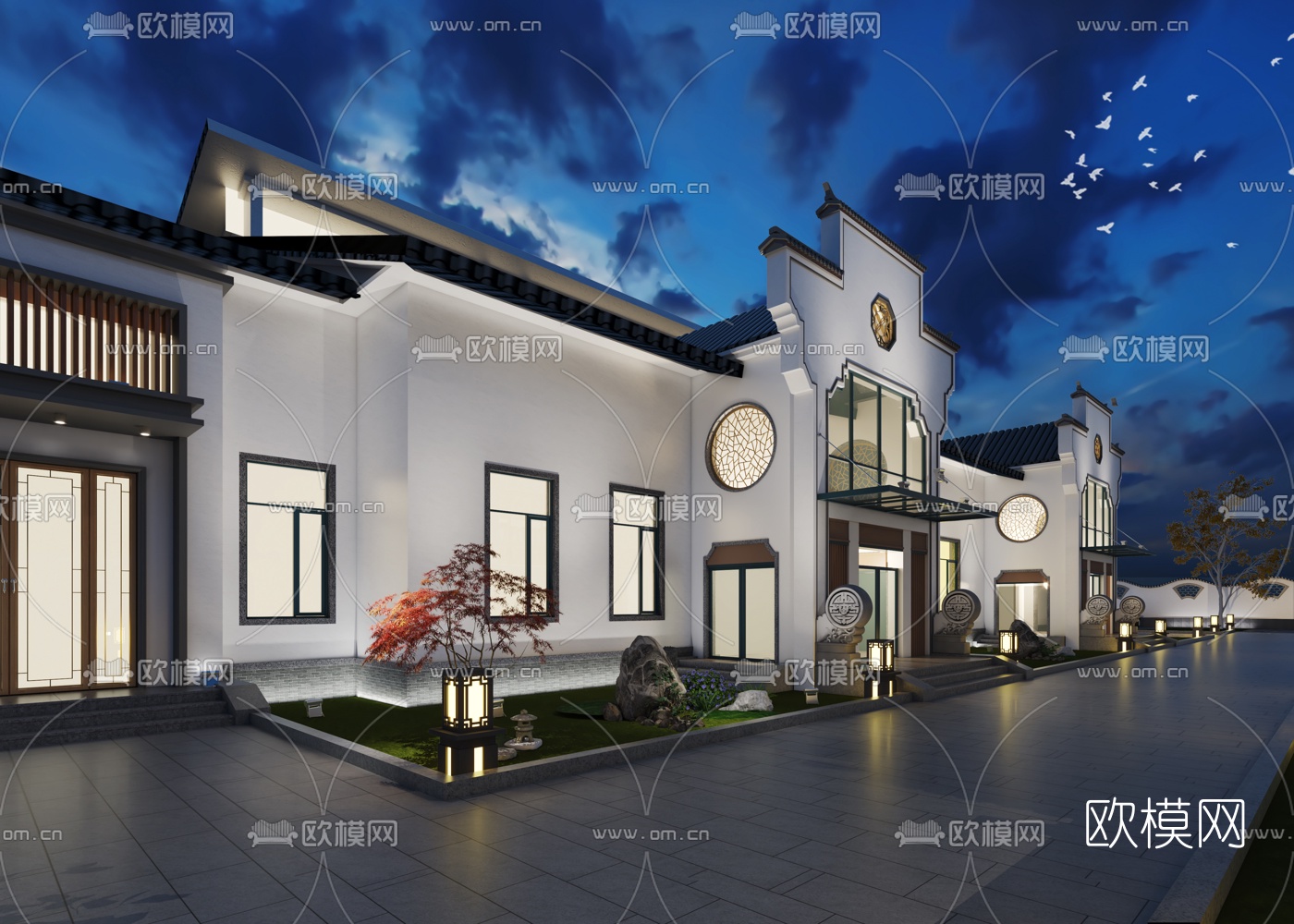 新中式会所外立面景观3d模型