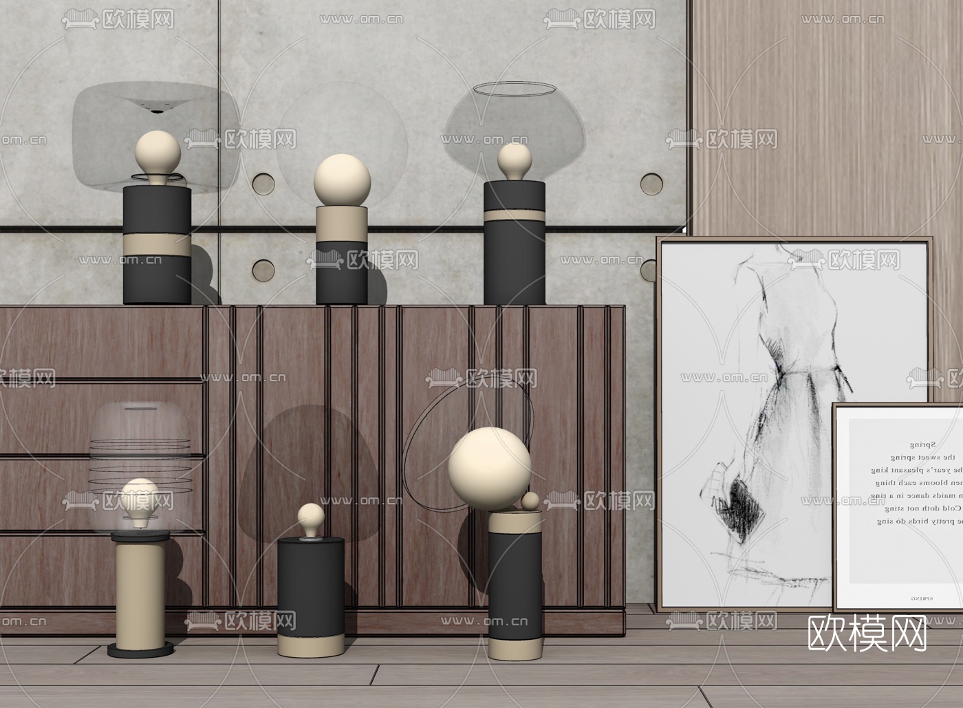 现代玻璃台灯su模型