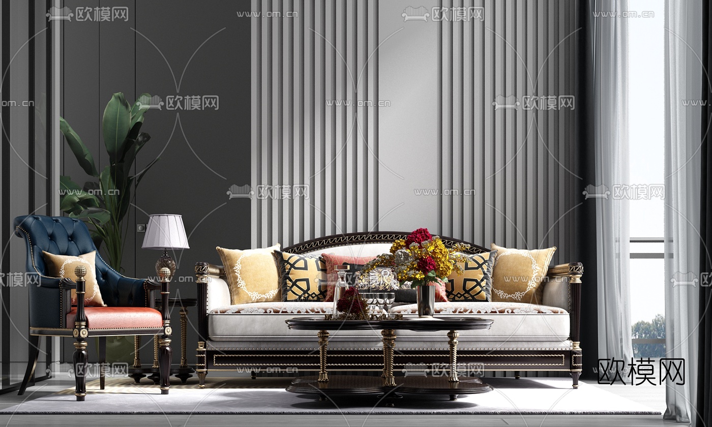 新古典轻奢沙发组合3d模型下载