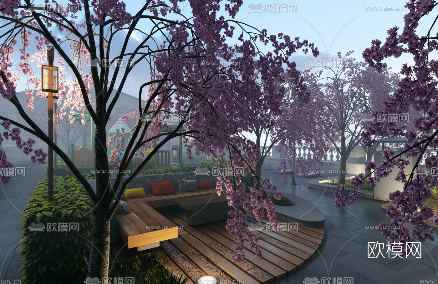 现代别墅露台花园3d模型下载（渲染图3）