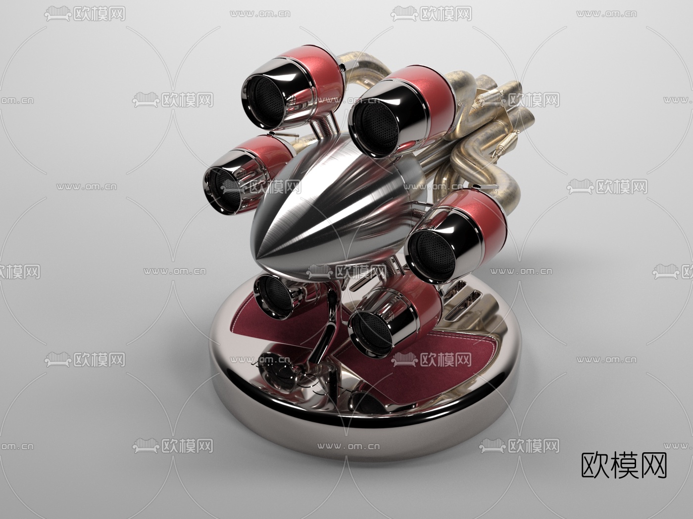 现代金属创意子弹头小音响3d模型下载（渲染图1）