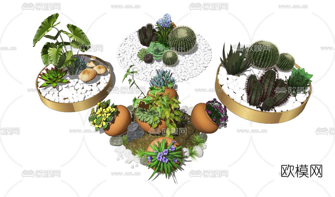现代植物盆栽su模型
