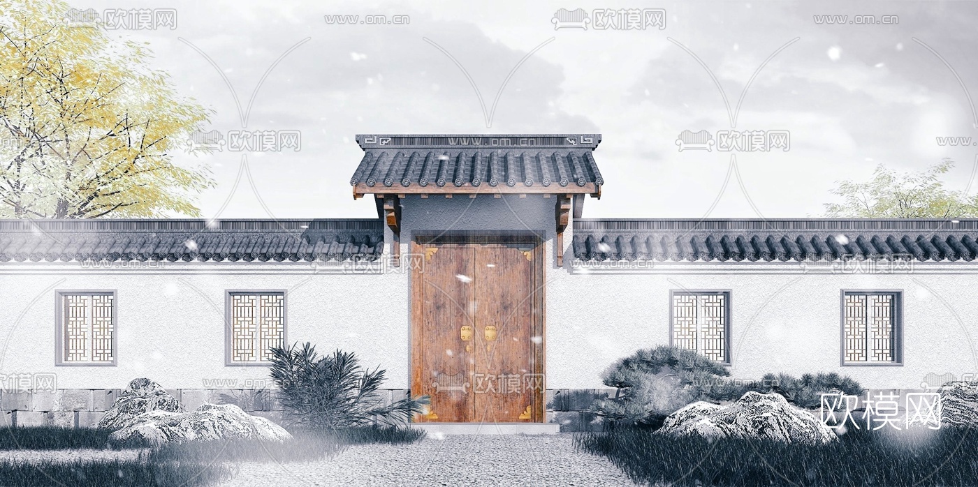 中式古建庭院大门门头3d模型
