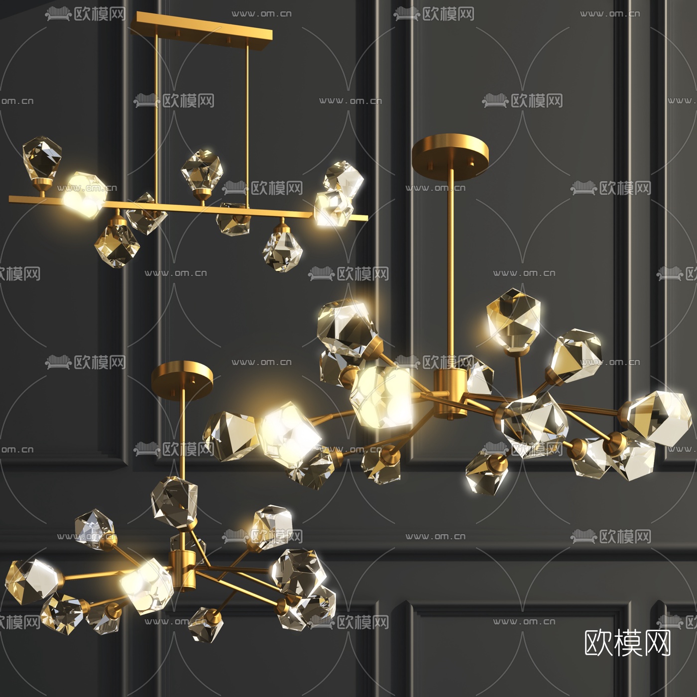 后现代轻奢不规则水晶吊灯3d模型下载