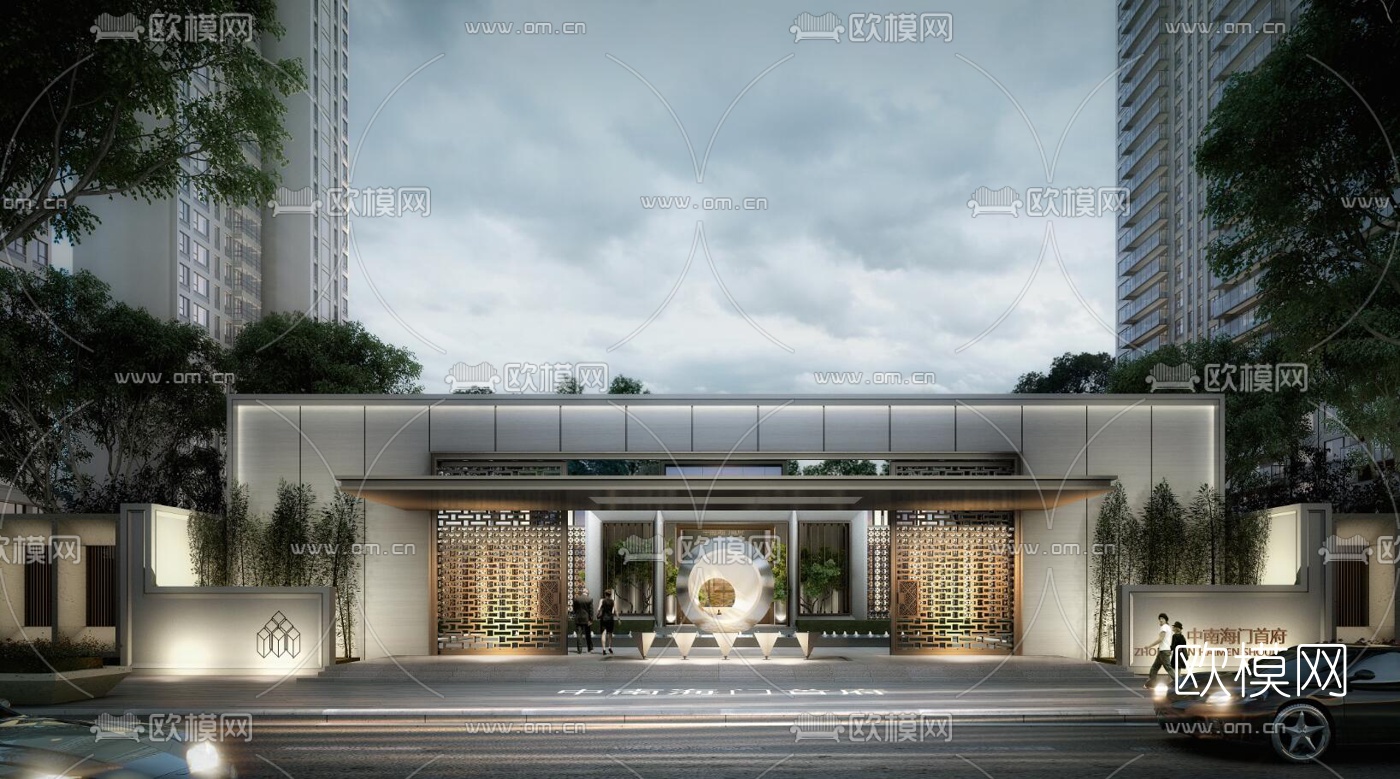 新中式售楼处外观su模型下载（渲染图5）