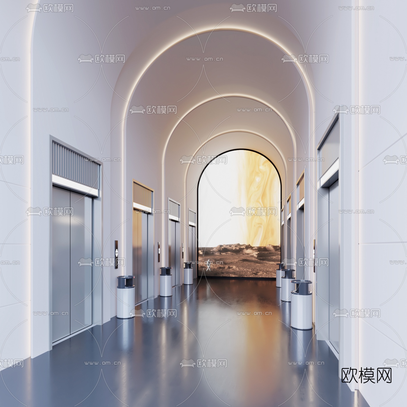 现代酒店电梯厅3d模型下载